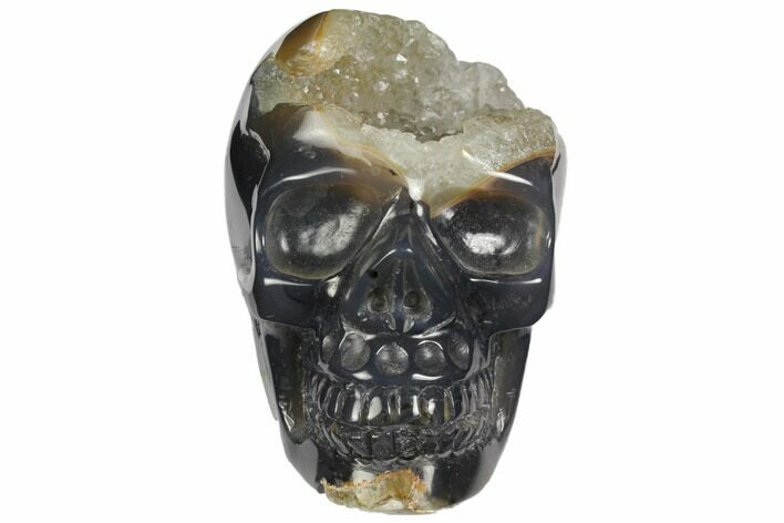 Polished Agate Skull with Quartz Crystal Pocket #148109